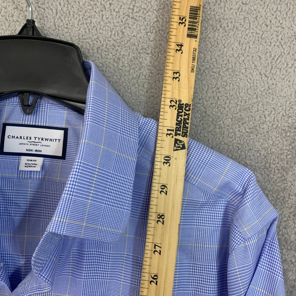 NWOT Charles Tyrwhitt Men's 16.5 Blue Cotton Plaid Slim Fit Dress Shirt - Picture 4 of 10